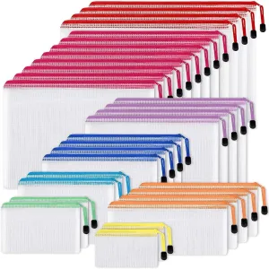EOOUT 30pcs Mesh Zipper Pouch Bags, 8 Sizes Plastic Zipper Bags, 8 Colors Waterproof Zipper Pouches for Organization, Multipurpose for Travel, School Supplies, Office Appliances and Home Organization