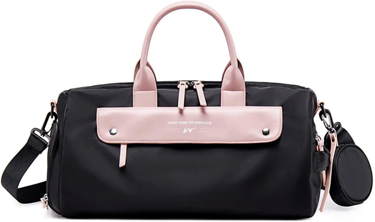 Ergocar Travel Duffel Bags Women, Large Capacity Men Travel Totes with Shoe Bag, Fashion Waterproof Sports Gym Tote Bag, Carry on Bag Weekender Overnight Bag, Black Pink