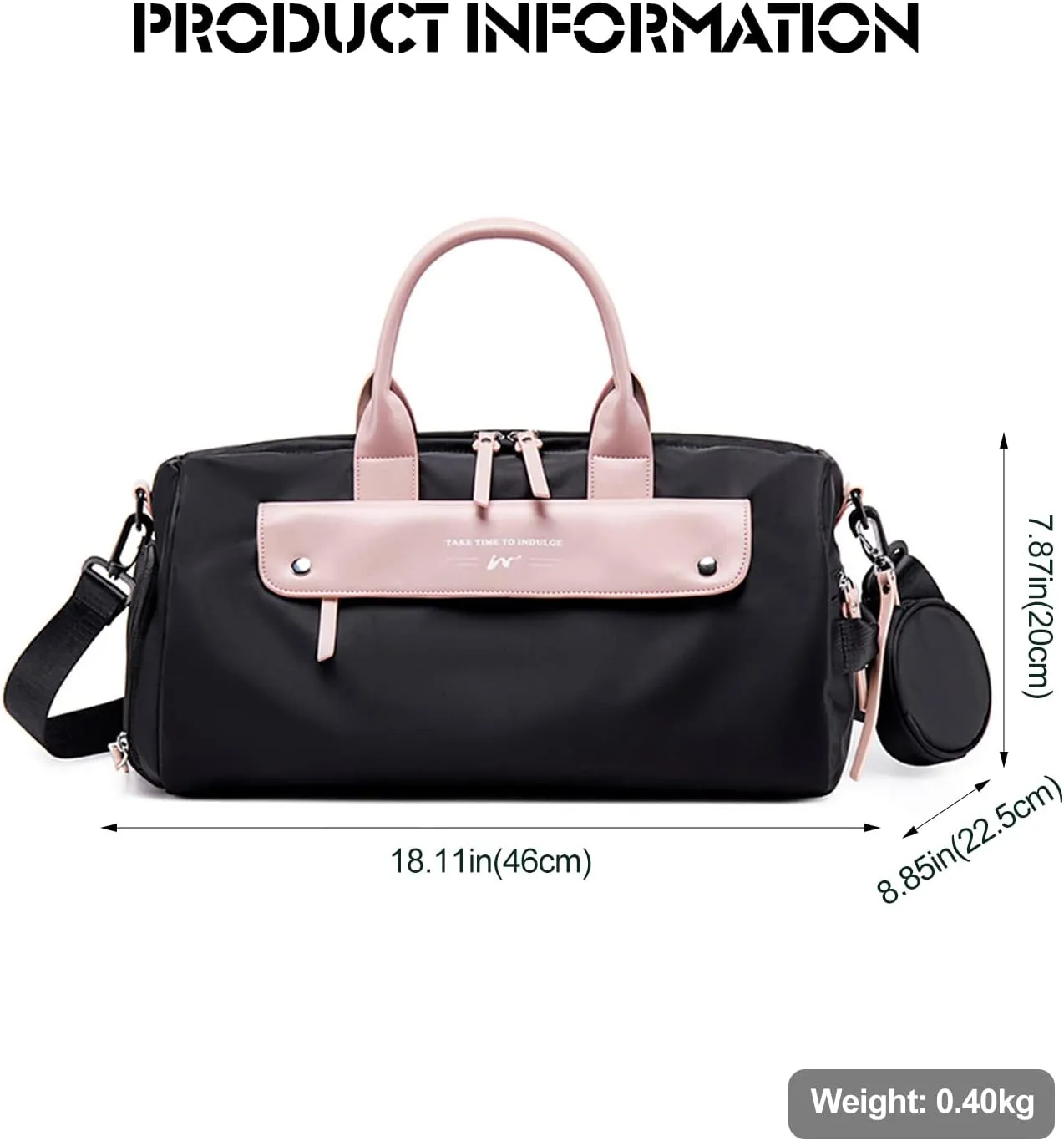 Ergocar Travel Duffel Bags Women, Large Capacity Men Travel Totes with Shoe Bag, Fashion Waterproof Sports Gym Tote Bag, Carry on Bag Weekender Overnight Bag, Black Pink