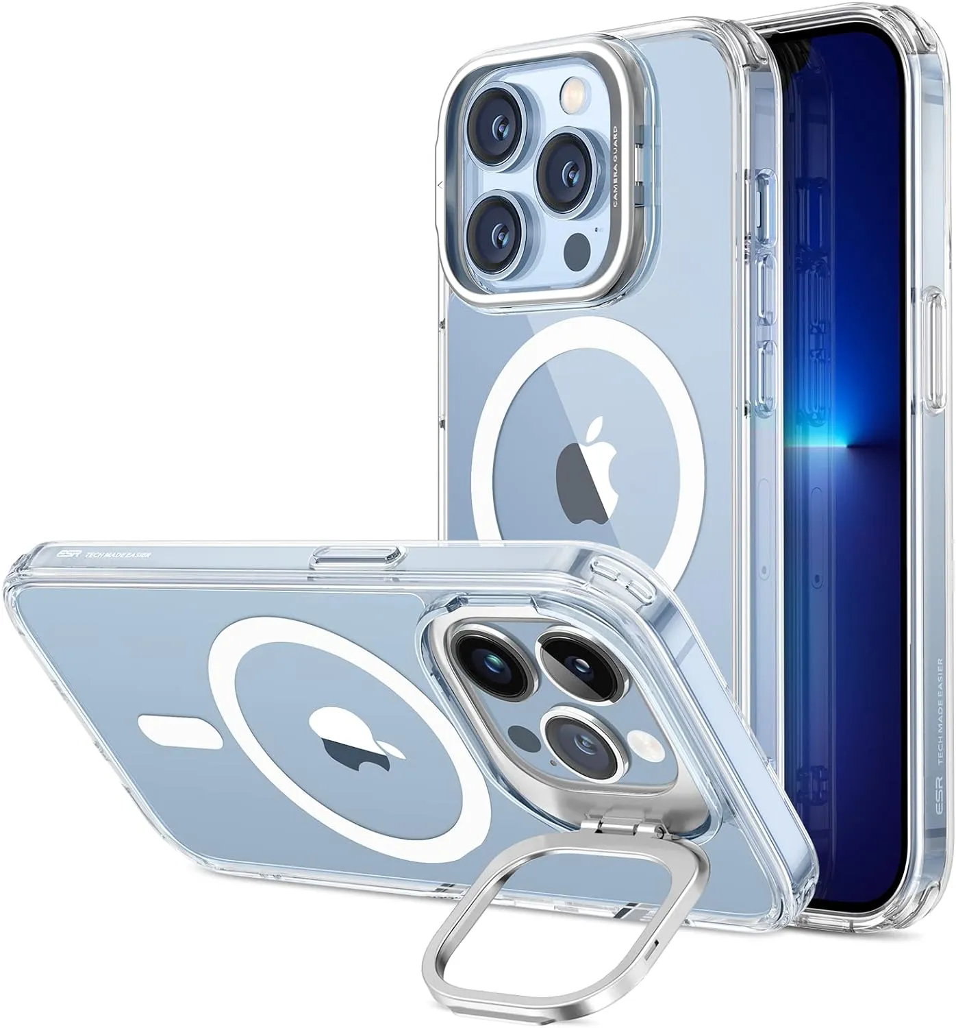 ESR for iPhone 13 Pro Case, Compatible with MagSafe, Shockproof Military-Grade Protection, Built-in Camera Ring Stand, Magnetic Phone Case for iPhone 13 Pro, Classic Series (HaloLock), Clear