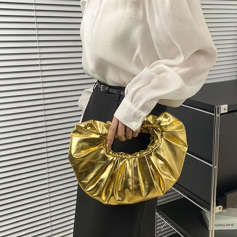 Evening Clutch for Women Pleated Bag PU Leather Purse Top Handle Handbag Elegant for Party Prom Wedding