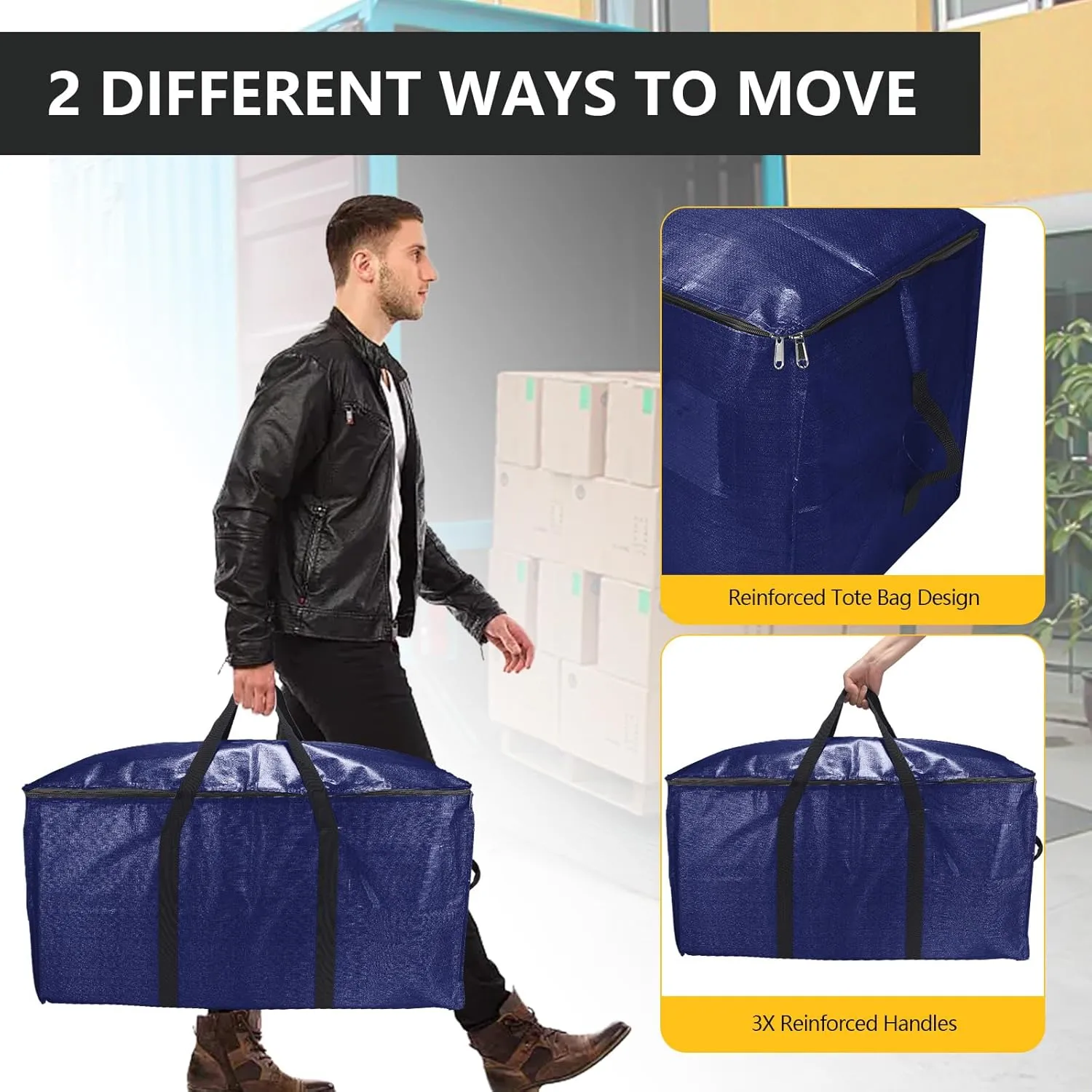 Extra Large Storage Bags Set Heavy Duty Moving Totes with Handles, Waterproof Dual-Way Carrying Design For College, Dorm, and Travel Essentials, (Blue, 18 Park-8 Moving bag & 10 Vacuum Seal Bags)