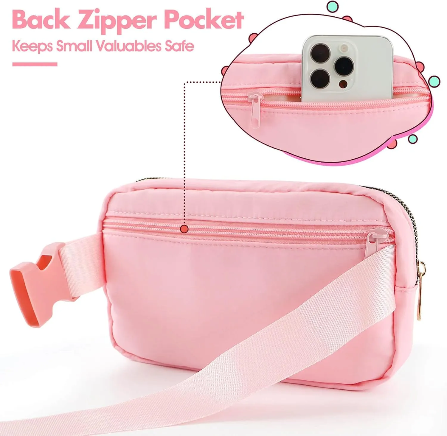 Fanny Pack for Girls Birthday Easter Gifts, Girls Crossbody Bag Preppy Nylon Teen Belt Bag for Graduation Travel Gifts, Light Pink Chenille L Letter