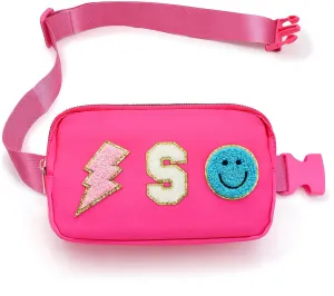 Fanny Pack for Girls Crossbody Bag, Chenille S Letter Preppy Nylon Kids Belt Bag for Birthday Christmas Graduation Personalized Gifts for Girls Teen Women Fanny Pack (S, Pink)