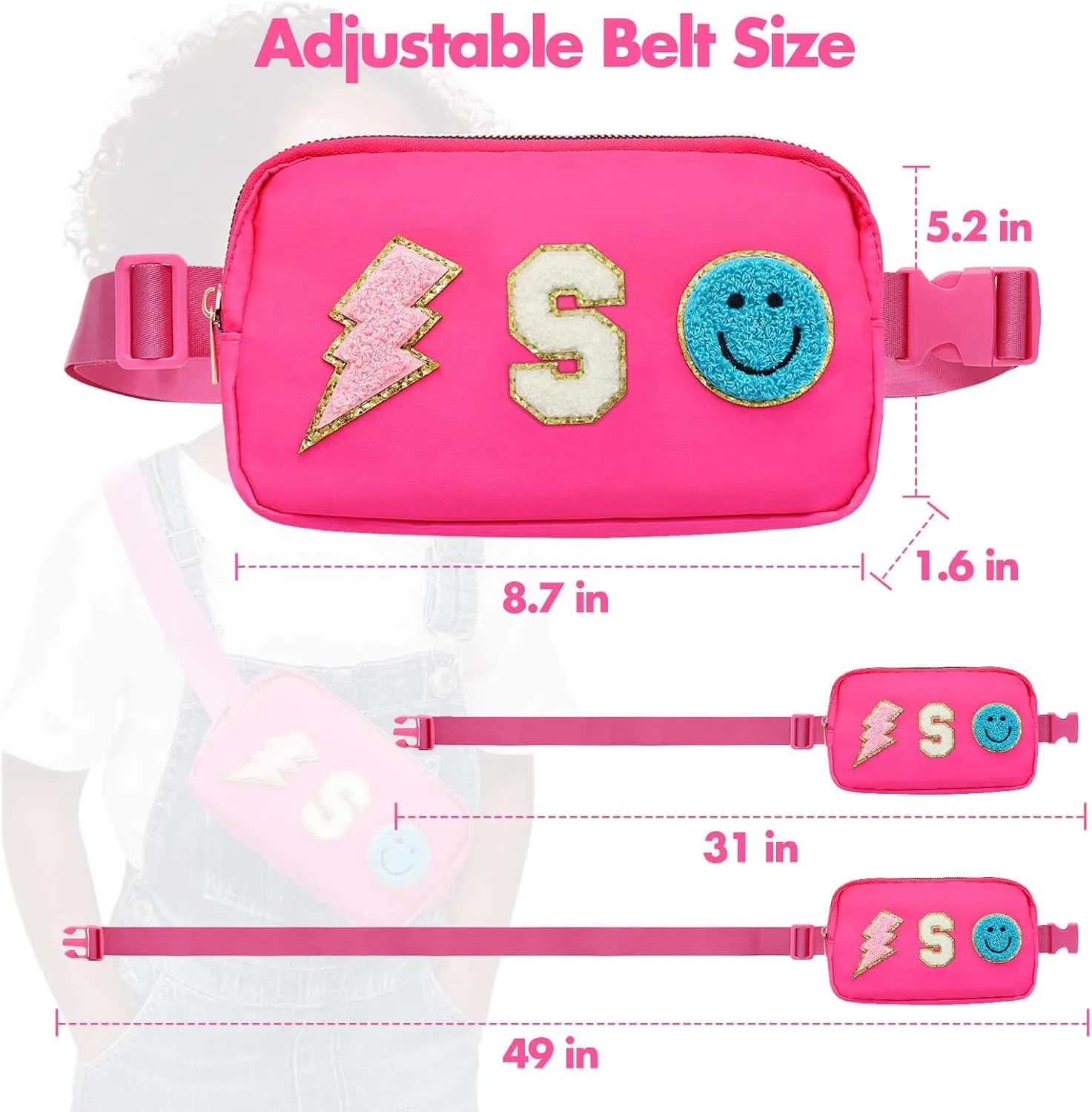 Fanny Pack for Girls Crossbody Bag, Chenille S Letter Preppy Nylon Kids Belt Bag for Birthday Christmas Graduation Personalized Gifts for Girls Teen Women Fanny Pack (S, Pink)