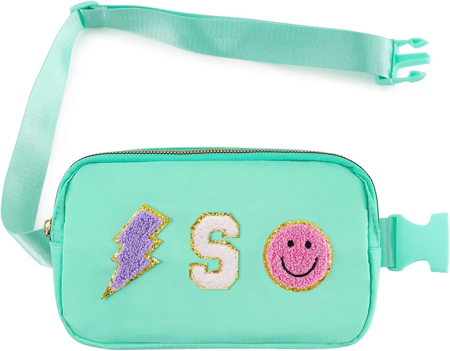 Fanny Pack for Girls Crossbody Bag, Preppy Nylon Belt Bag for Birthday Easter Gifts for 4-13 Year Old Kids Teen Girls, Chenille S Letter Fanny Pack, Green