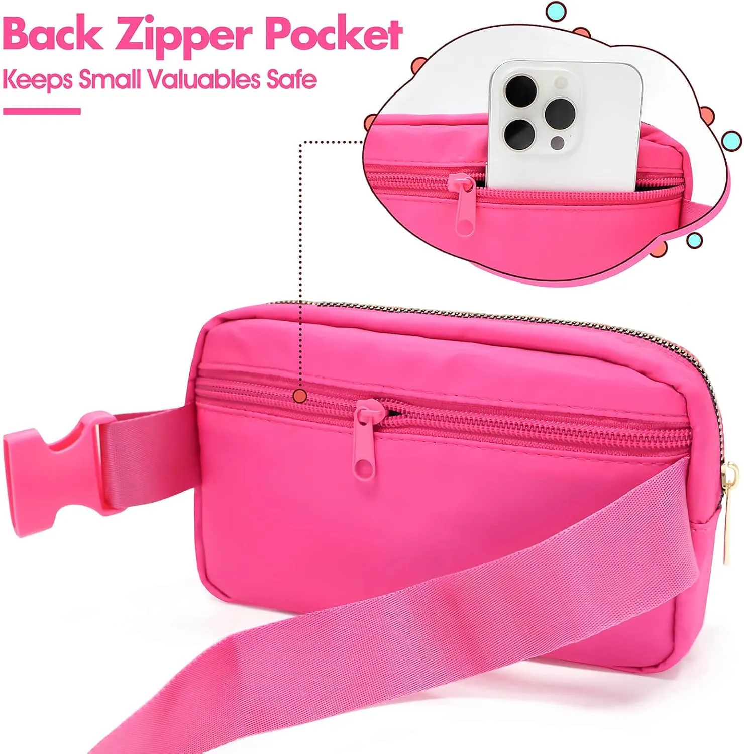 Fanny Pack for Girls Crossbody Bag, Preppy Nylon Kids Belt Bag for Birthday Christmas Graduation Personalized Gifts, Pink Chenille O Letter for Women Teen Girls Fanny Pack