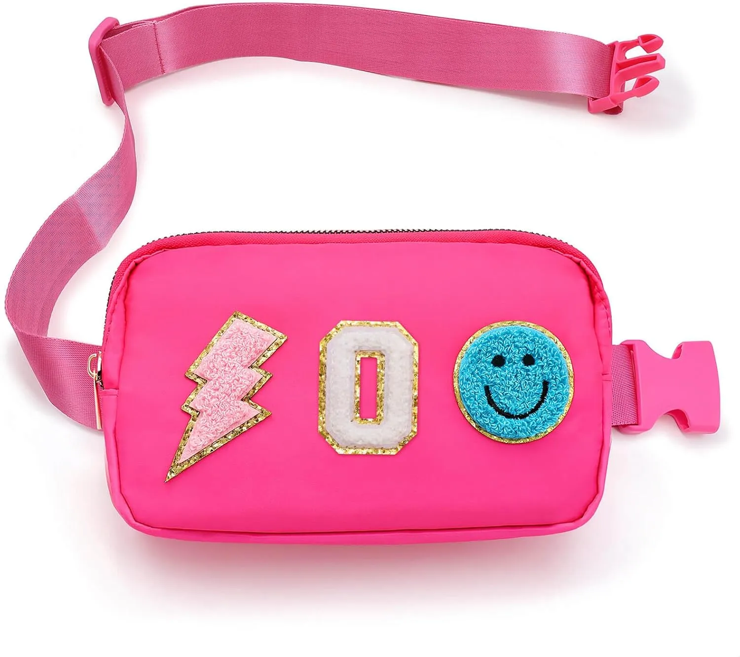 Fanny Pack for Girls Crossbody Bag, Preppy Nylon Kids Belt Bag for Birthday Christmas Graduation Personalized Gifts, Pink Chenille O Letter for Women Teen Girls Fanny Pack