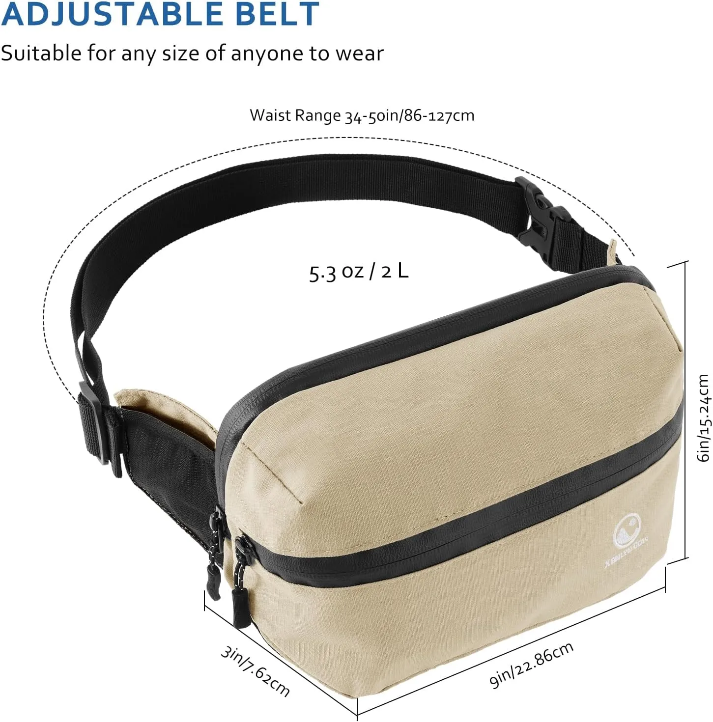Fanny Pack for Men & Women – Waterproof Fanny Pack & Belt Bag – Stylish Cross Body Bag for Travel, Hiking & Everyday Use – Lightweight & Durable Belt Bag for Women & Men - Khaki