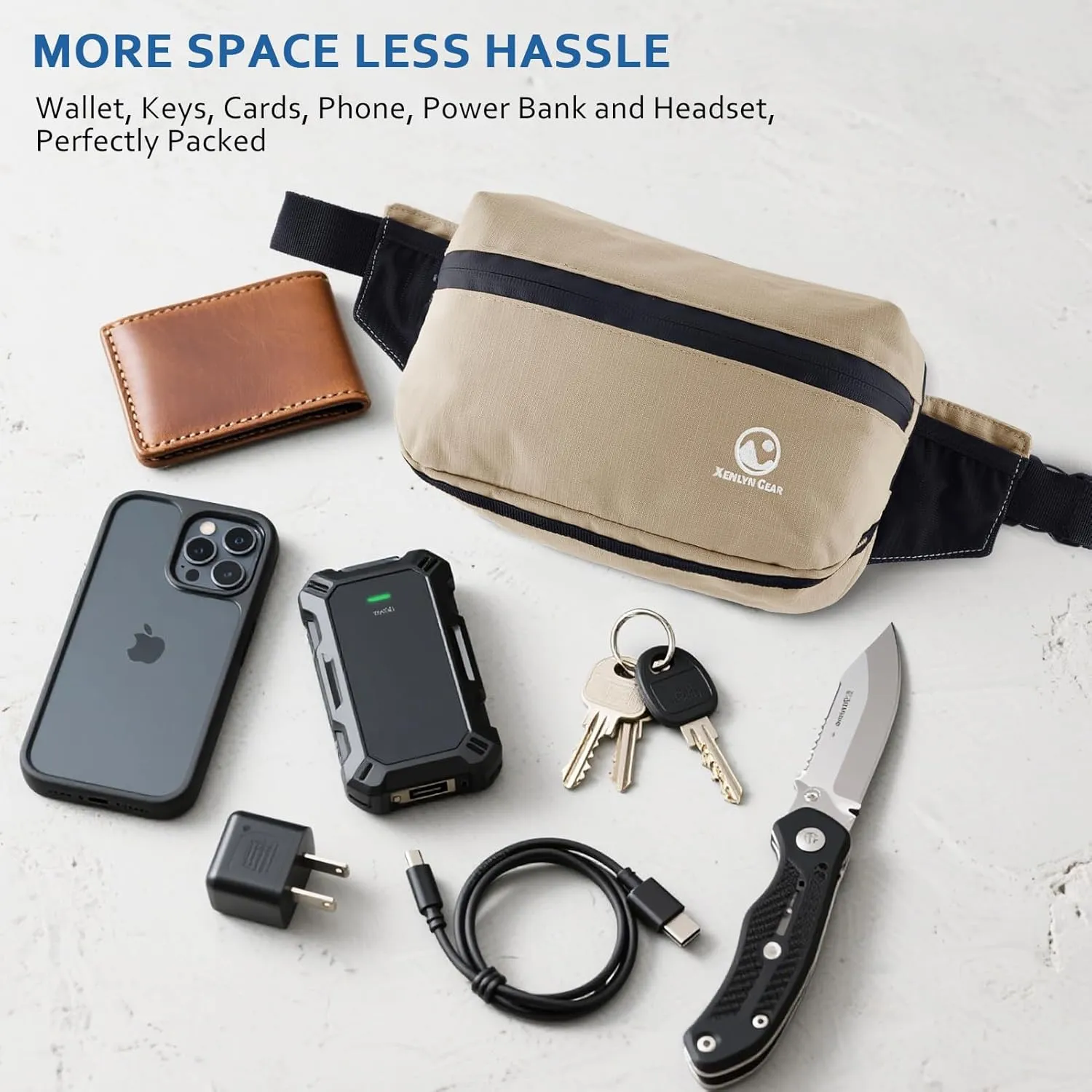 Fanny Pack for Men & Women – Waterproof Fanny Pack & Belt Bag – Stylish Cross Body Bag for Travel, Hiking & Everyday Use – Lightweight & Durable Belt Bag for Women & Men - Khaki