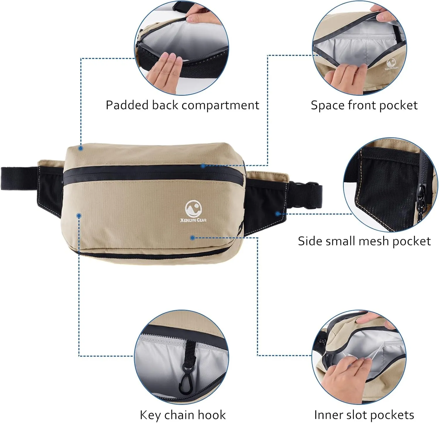 Fanny Pack for Men & Women – Waterproof Fanny Pack & Belt Bag – Stylish Cross Body Bag for Travel, Hiking & Everyday Use – Lightweight & Durable Belt Bag for Women & Men - Khaki