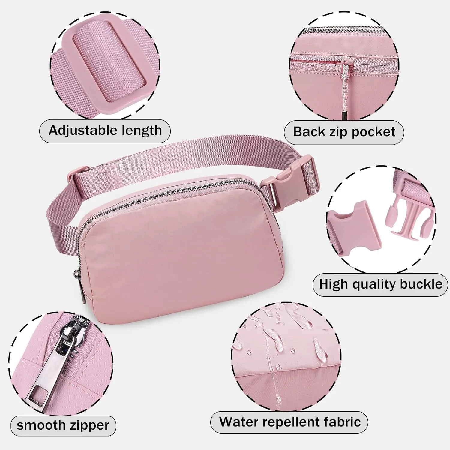 Fanny Pack for Women Teen Girls, Small Belt Bag 1L with Adjustable Strap 32" to 51", Crossbody Bag Water-resistant for Travel Gym Sport Running, Fashion Waist Bag for Mothers Day Gifts