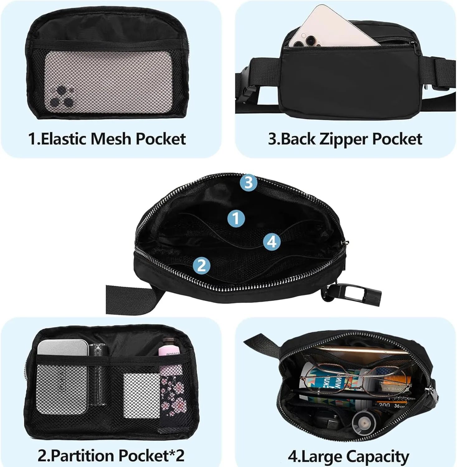 Fanny Pack for Women Teen Girls, Small Belt Bag 1L with Adjustable Strap 32" to 51", Crossbody Bag Water-resistant for Travel Gym Sport Running, Fashion Waist Bag for Mothers Day Gifts