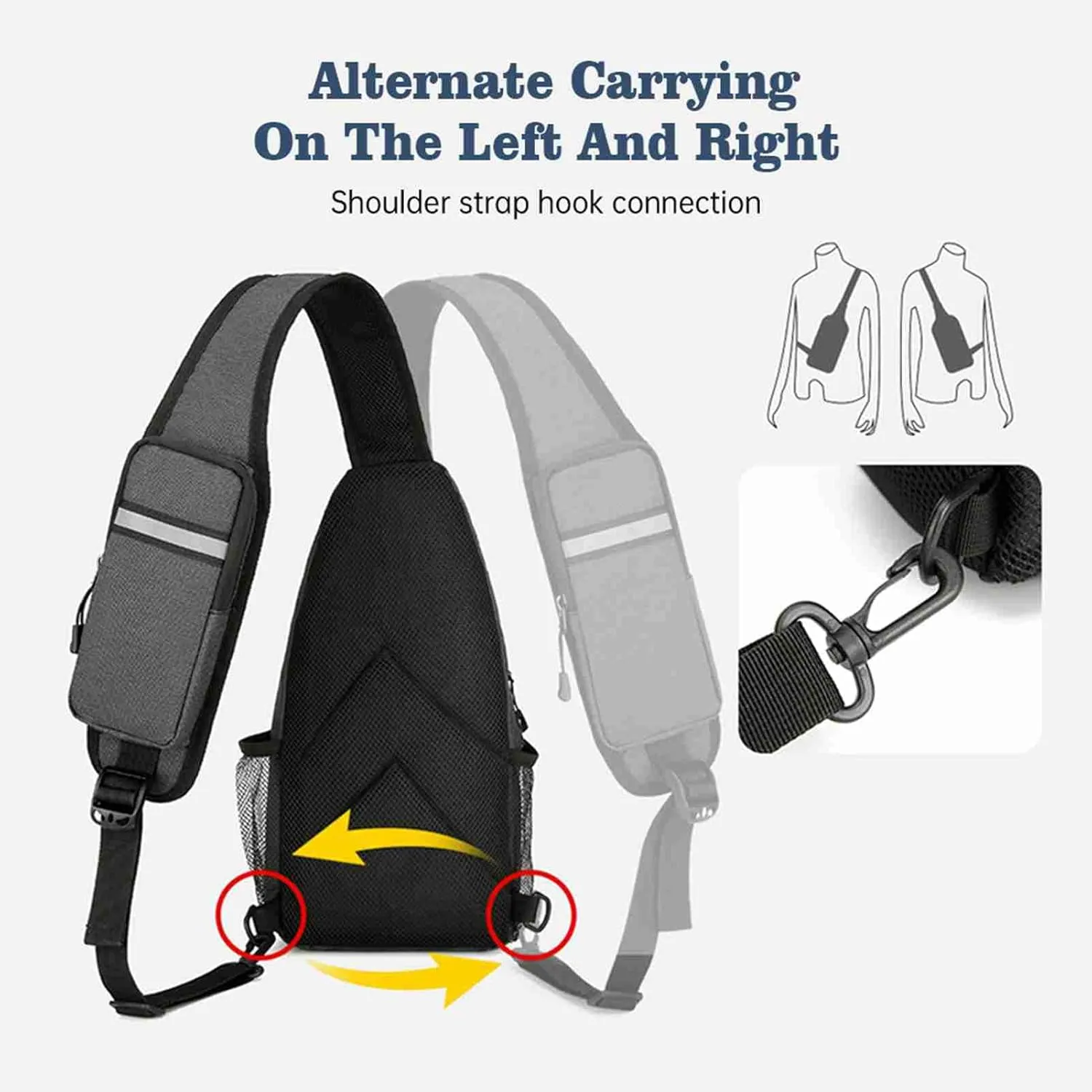 Fanny Pack Large Capacity Crossbody Bag with Breathable Shoulder Strap Night Reflective Strip for Outdoor Travel (Darkgray)