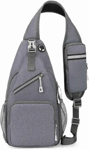 Fanny Pack Large Capacity Crossbody Bag with Breathable Shoulder Strap Night Reflective Strip for Outdoor Travel (Grey)