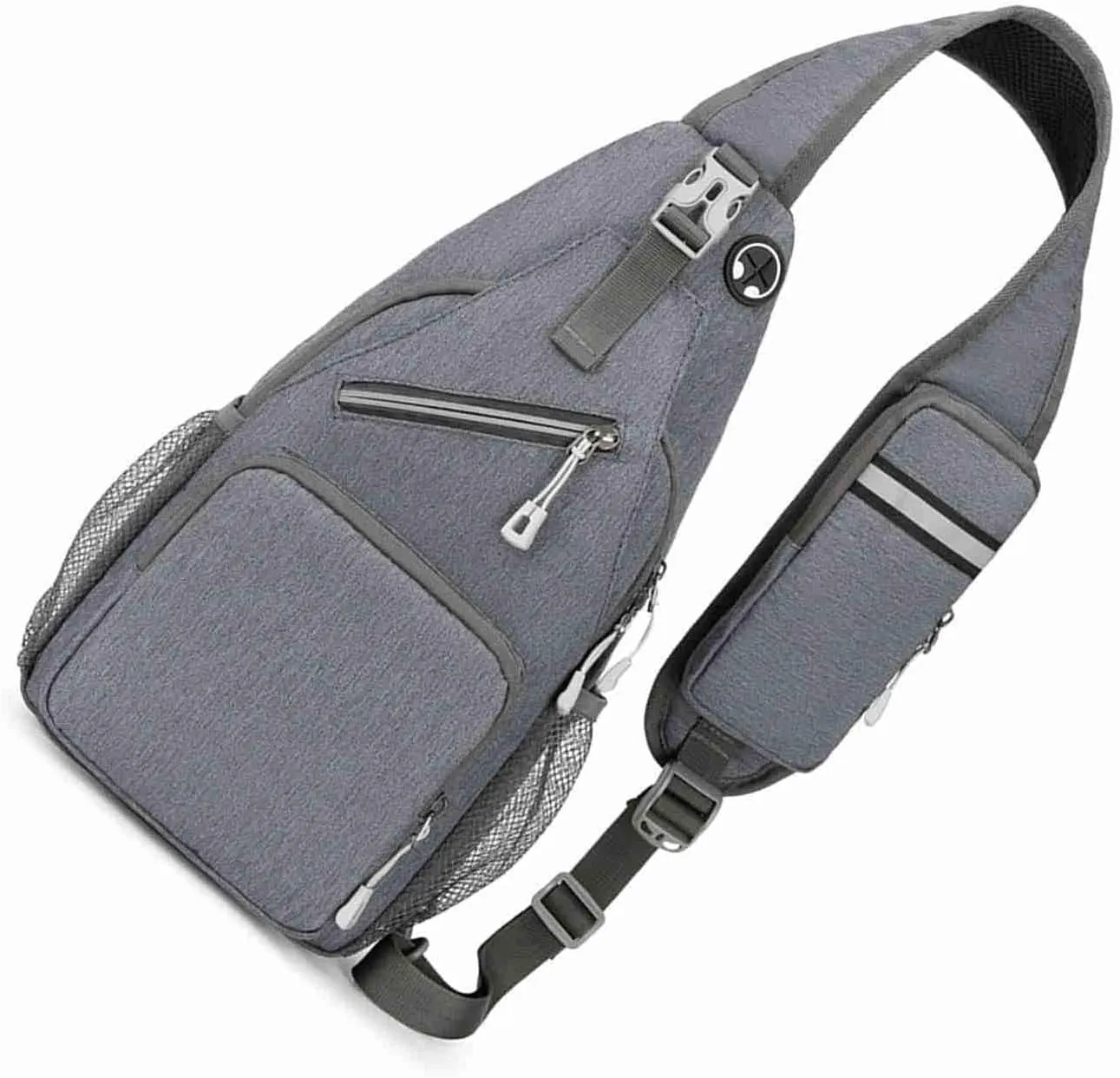 Fanny Pack Large Capacity Crossbody Bag with Breathable Shoulder Strap Night Reflective Strip for Outdoor Travel (Grey)