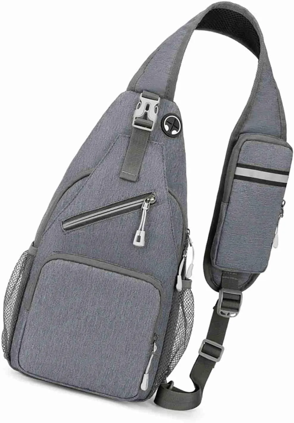 Fanny Pack Large Capacity Crossbody Bag with Breathable Shoulder Strap Night Reflective Strip for Outdoor Travel (Grey)