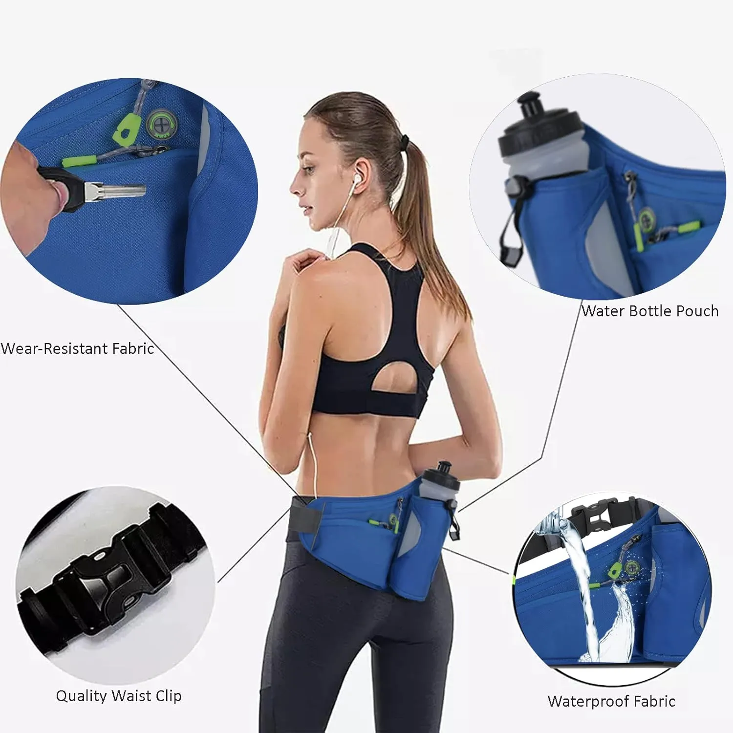 Fanny Pack with Water Bottle Holder, Hydration Running Belt for Men Women Adjustable Strap Waist Bag Suitable for Hiking Running Walking Jogging Camping (Bottle Not Included) (Blue)