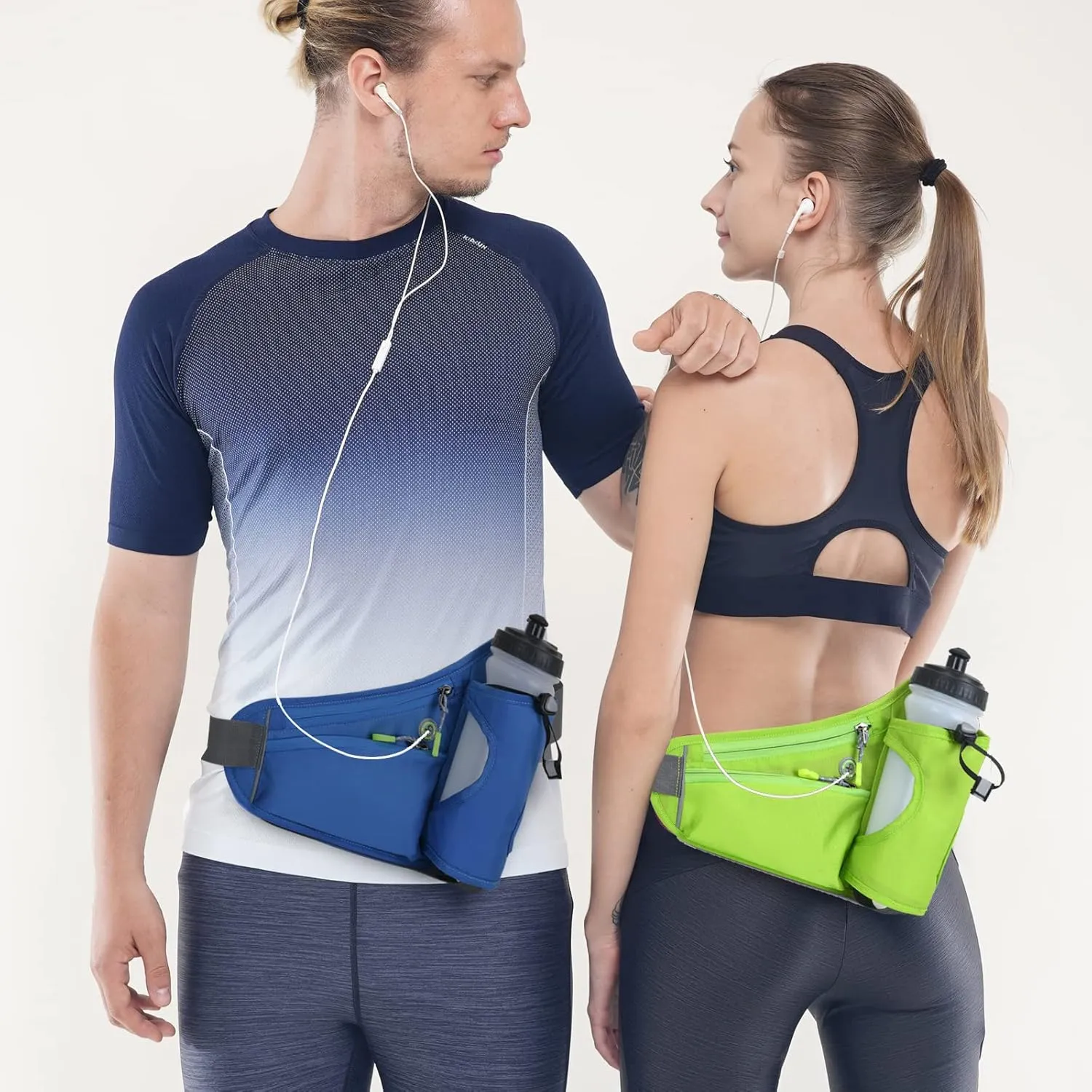 Fanny Pack with Water Bottle Holder, Hydration Running Belt for Men Women Adjustable Strap Waist Bag Suitable for Hiking Running Walking Jogging Camping (Bottle Not Included) (Blue)