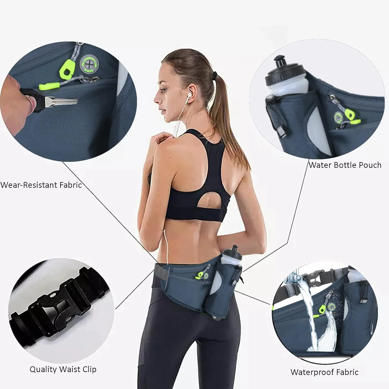 Fanny Pack with Water Bottle Holder, Hydration Running Belt for Men Women Adjustable Strap Waist Bag Suitable for Hiking Running Walking Jogging Camping (Bottle Not Included) (Dark Grey)
