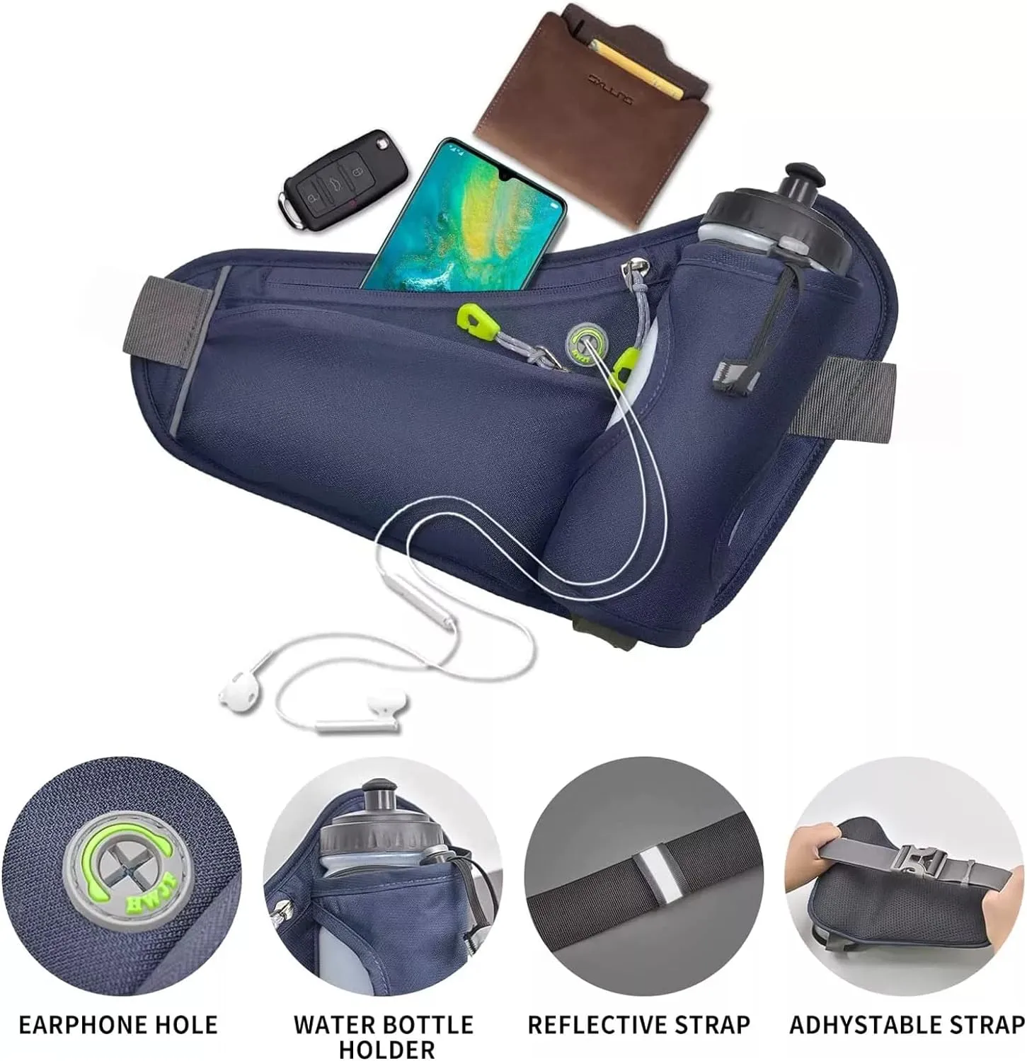 Fanny Pack with Water Bottle Holder, Hydration Running Belt for Men Women Adjustable Strap Waist Bag Suitable for Hiking Running Walking Jogging Camping (Bottle Not Included)(Dark Blue)
