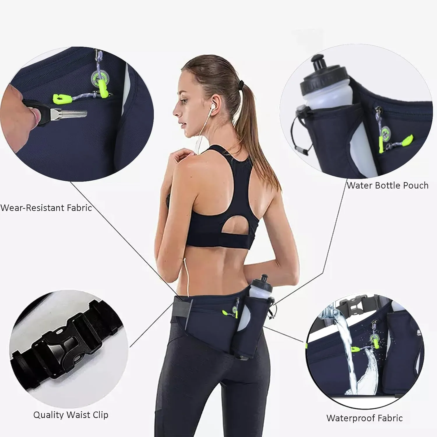 Fanny Pack with Water Bottle Holder, Hydration Running Belt for Men Women Adjustable Strap Waist Bag Suitable for Hiking Running Walking Jogging Camping (Bottle Not Included)(Dark Blue)