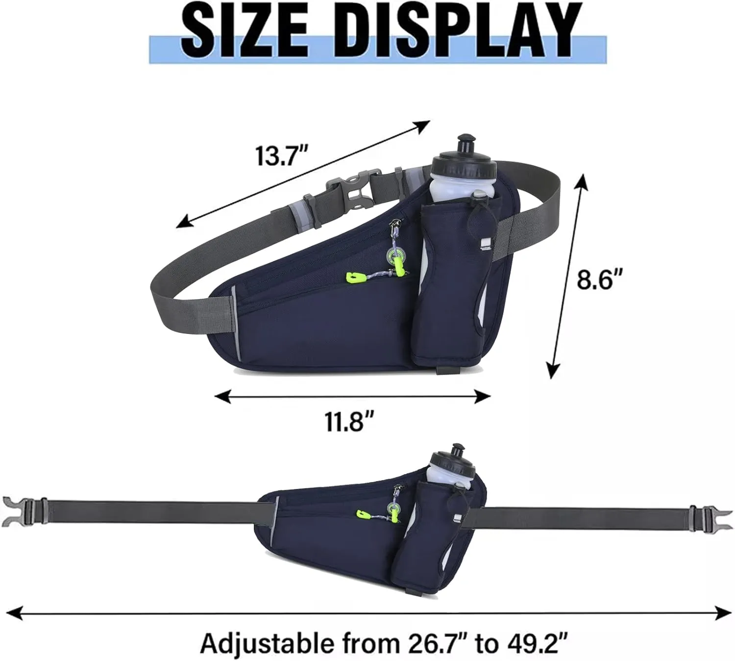 Fanny Pack with Water Bottle Holder, Hydration Running Belt for Men Women Adjustable Strap Waist Bag Suitable for Hiking Running Walking Jogging Camping (Bottle Not Included)(Dark Blue)