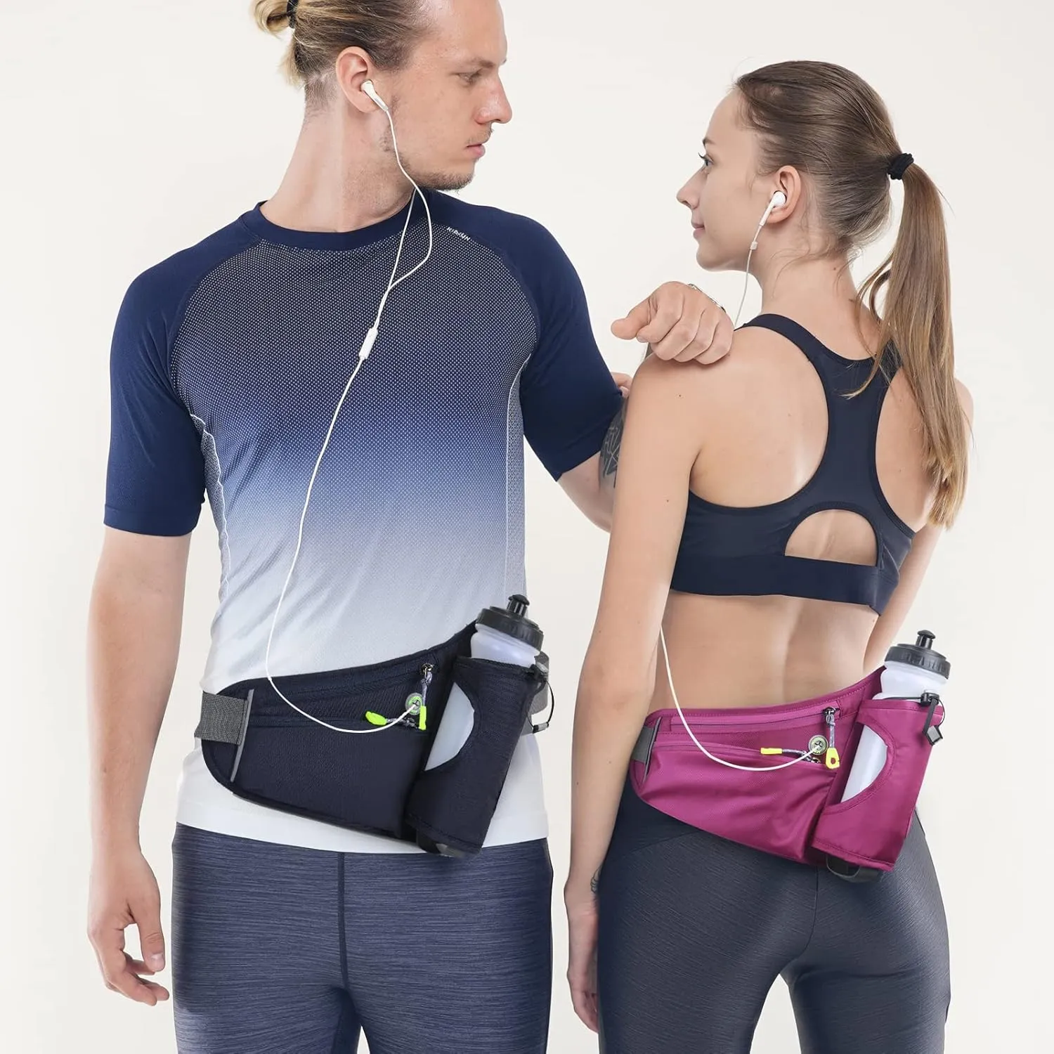 Fanny Pack with Water Bottle Holder, Hydration Running Belt for Men Women Adjustable Strap Waist Bag Suitable for Hiking Running Walking Jogging Camping (Bottle Not Included)(Dark Blue)