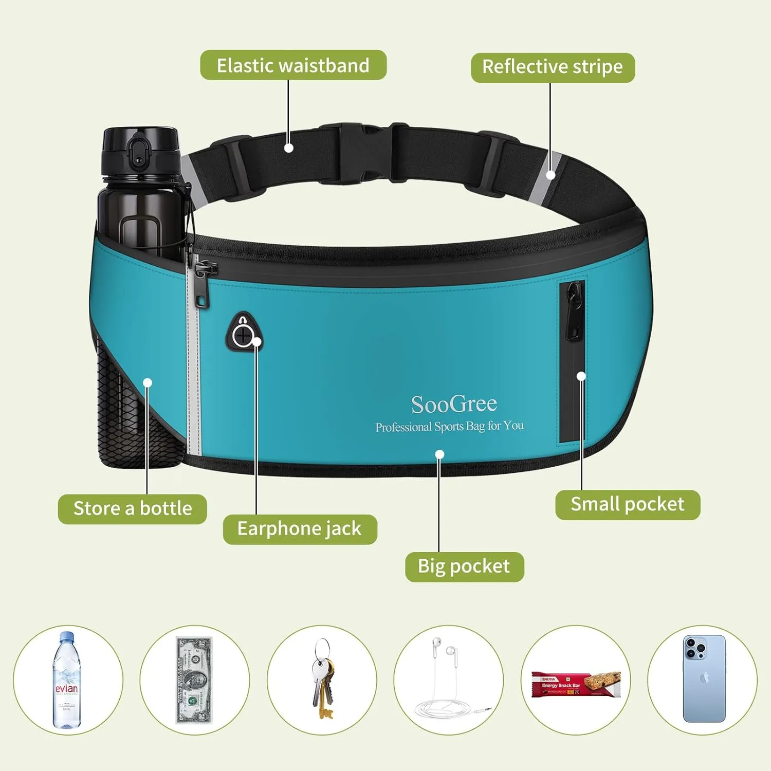 Fanny Packs for Women Men Slim Running Belt Waist Pack Runners Bag Waterproof Money Belt Phone Holder for Sports Hiking Traveling Walking Reflective Strip Adjustable Strap
