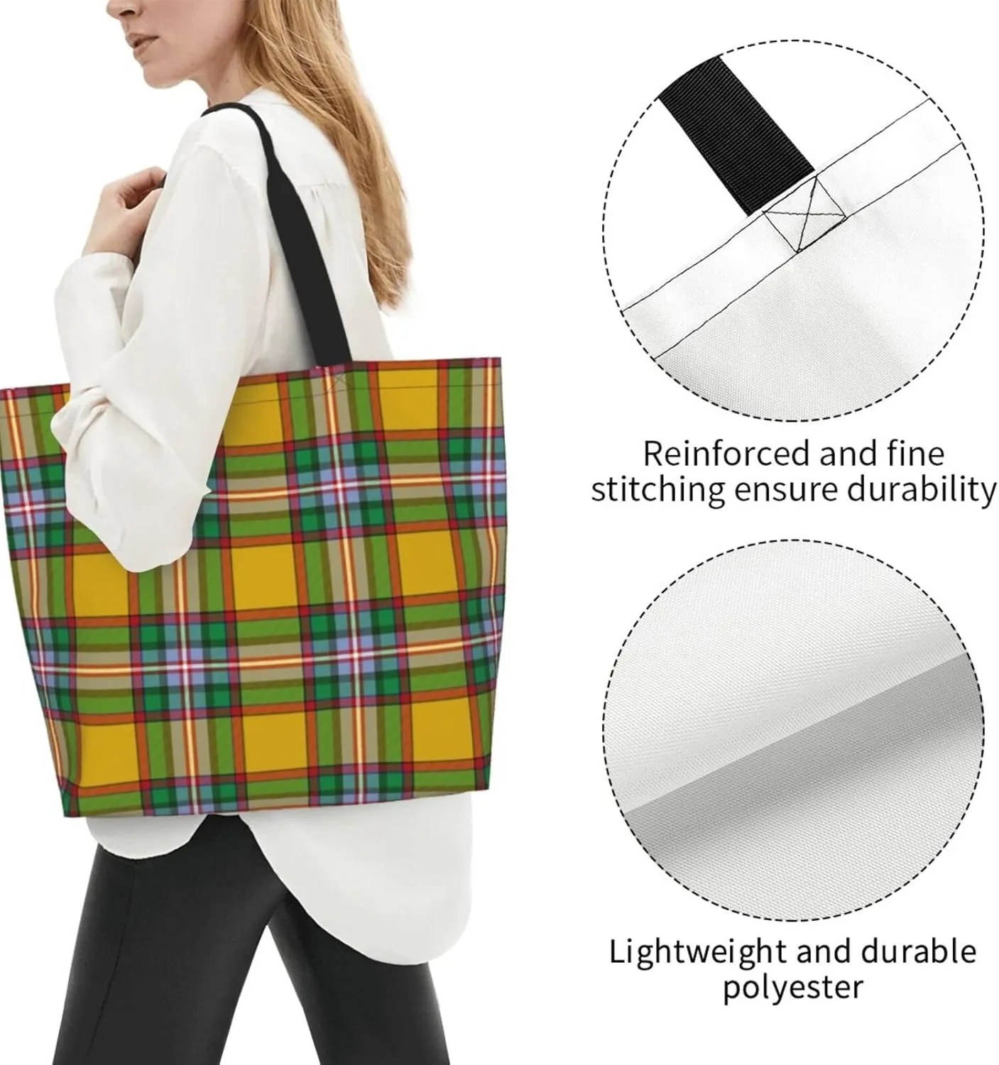 Farquharson Weathered Tartan Tote Bag For Women Weekender Travel Bag Reusable Grocery Bags Large Totes Handbags