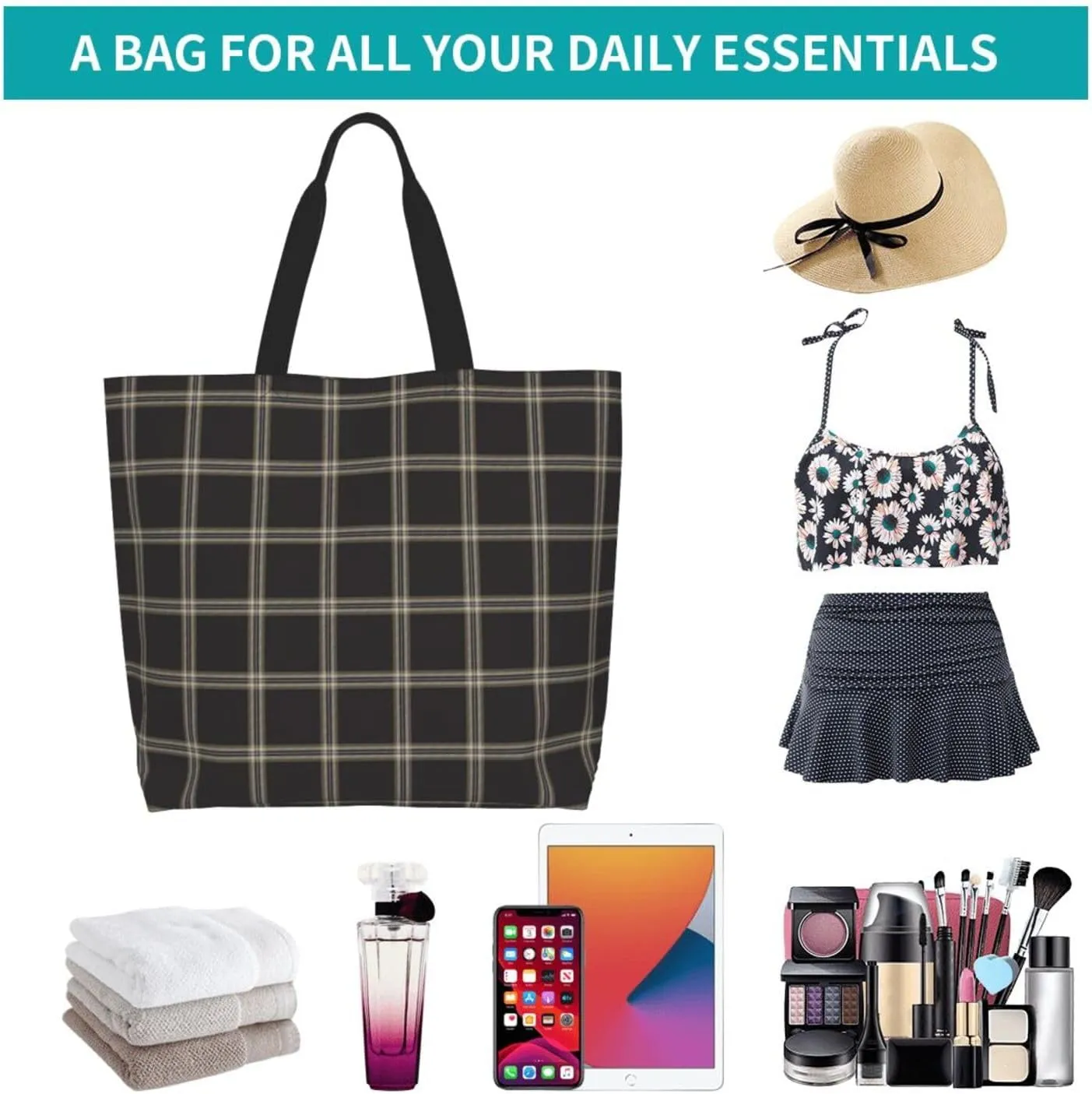 Farquharson Weathered Tartan Tote Bag For Women Weekender Travel Bag Reusable Grocery Bags Large Totes Handbags