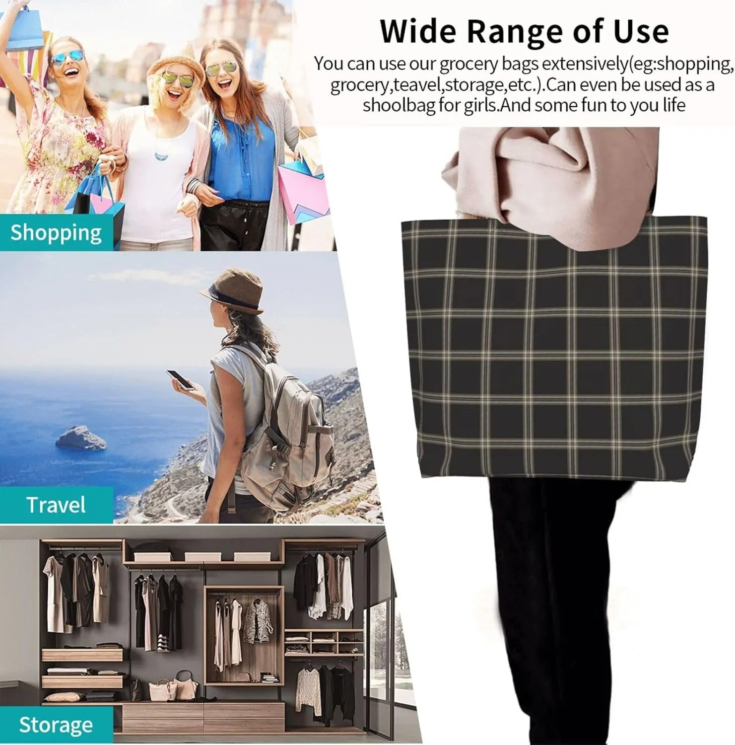 Farquharson Weathered Tartan Tote Bag For Women Weekender Travel Bag Reusable Grocery Bags Large Totes Handbags