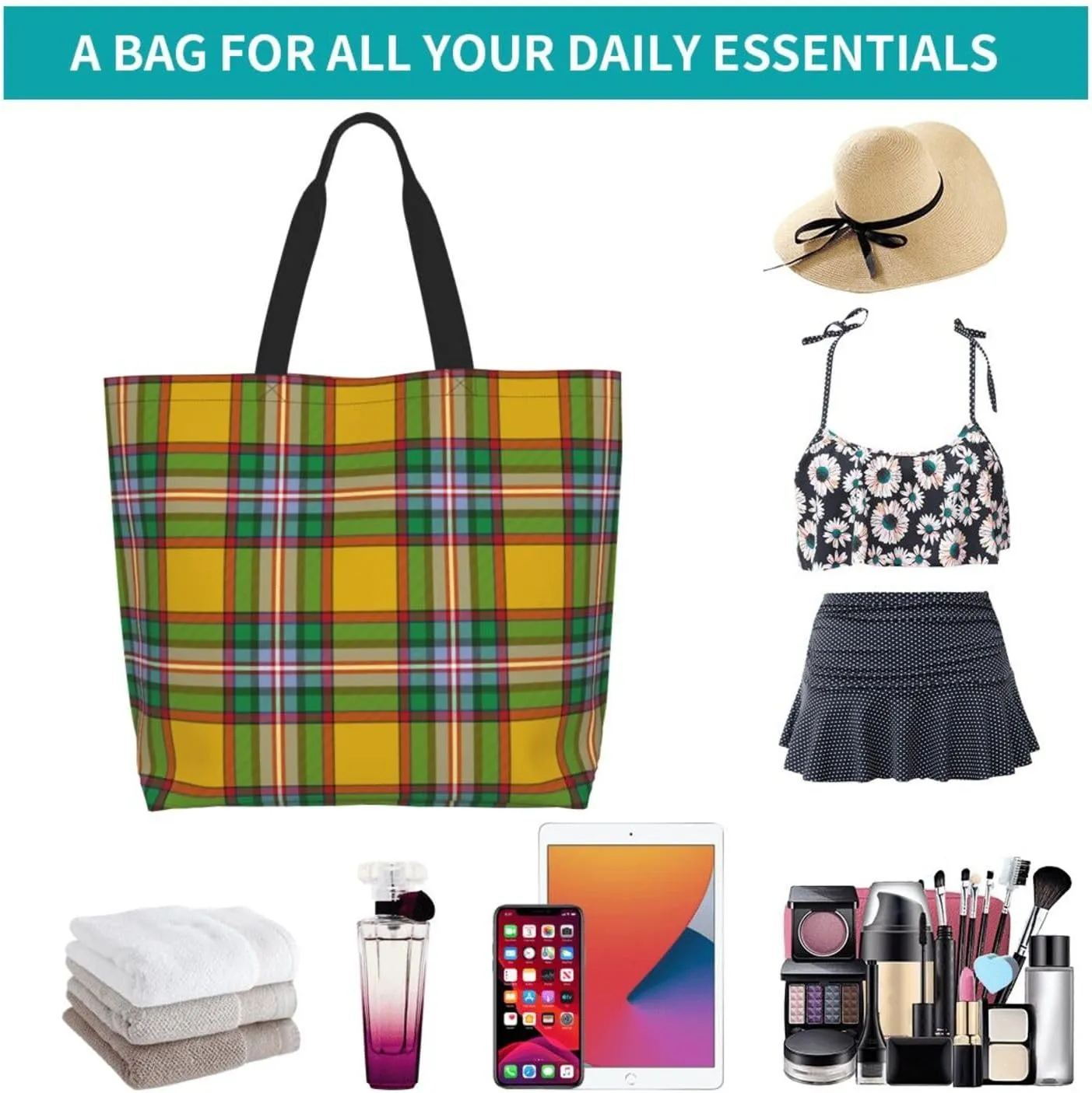 Farquharson Weathered Tartan Tote Bag For Women Weekender Travel Bag Reusable Grocery Bags Large Totes Handbags