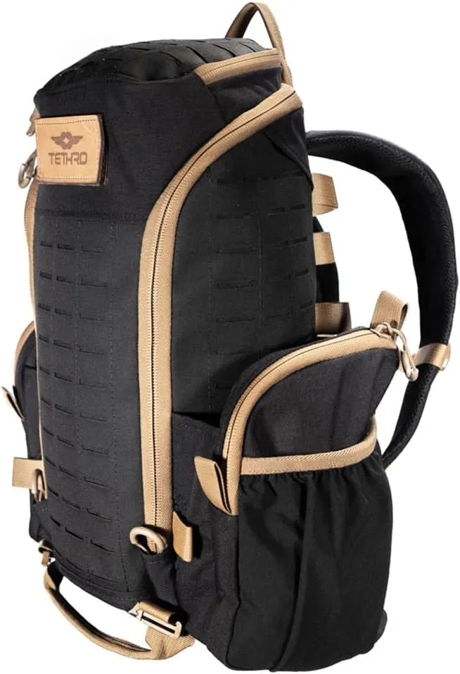 FAS Backpack w/Compression Kit - Ideal for Hunting, Camping, Hiking, Biking & Laptops - Simple/Minimalistic/User Customizable, Black & Tan