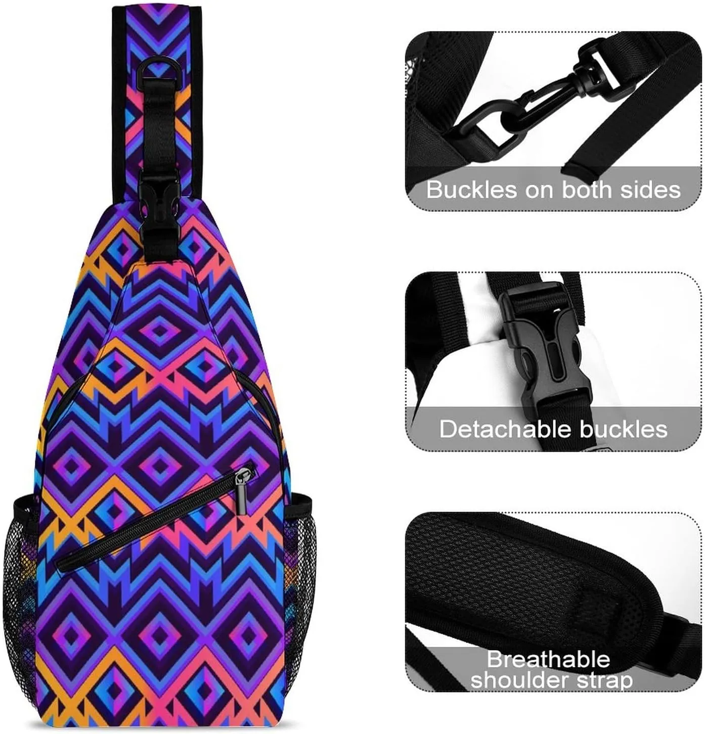 Fashion Sling Backpack for Men Women, Lightweight Sling Shoulder Bag, Outdoor Chest Crossbody Bike Gym Runner Daypack with Adjustable Strap, Compatible with Tribal Ethnic Aztec Native American Decor