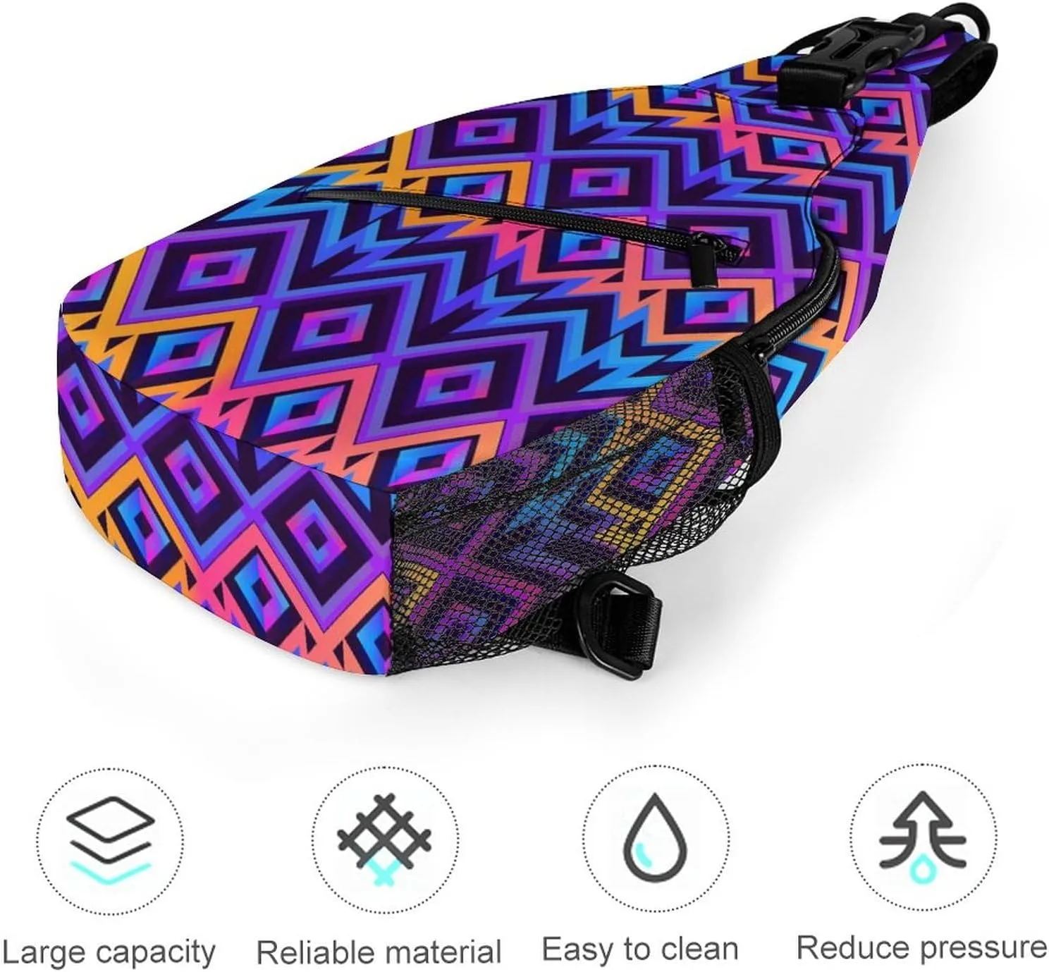 Fashion Sling Backpack for Men Women, Lightweight Sling Shoulder Bag, Outdoor Chest Crossbody Bike Gym Runner Daypack with Adjustable Strap, Compatible with Tribal Ethnic Aztec Native American Decor