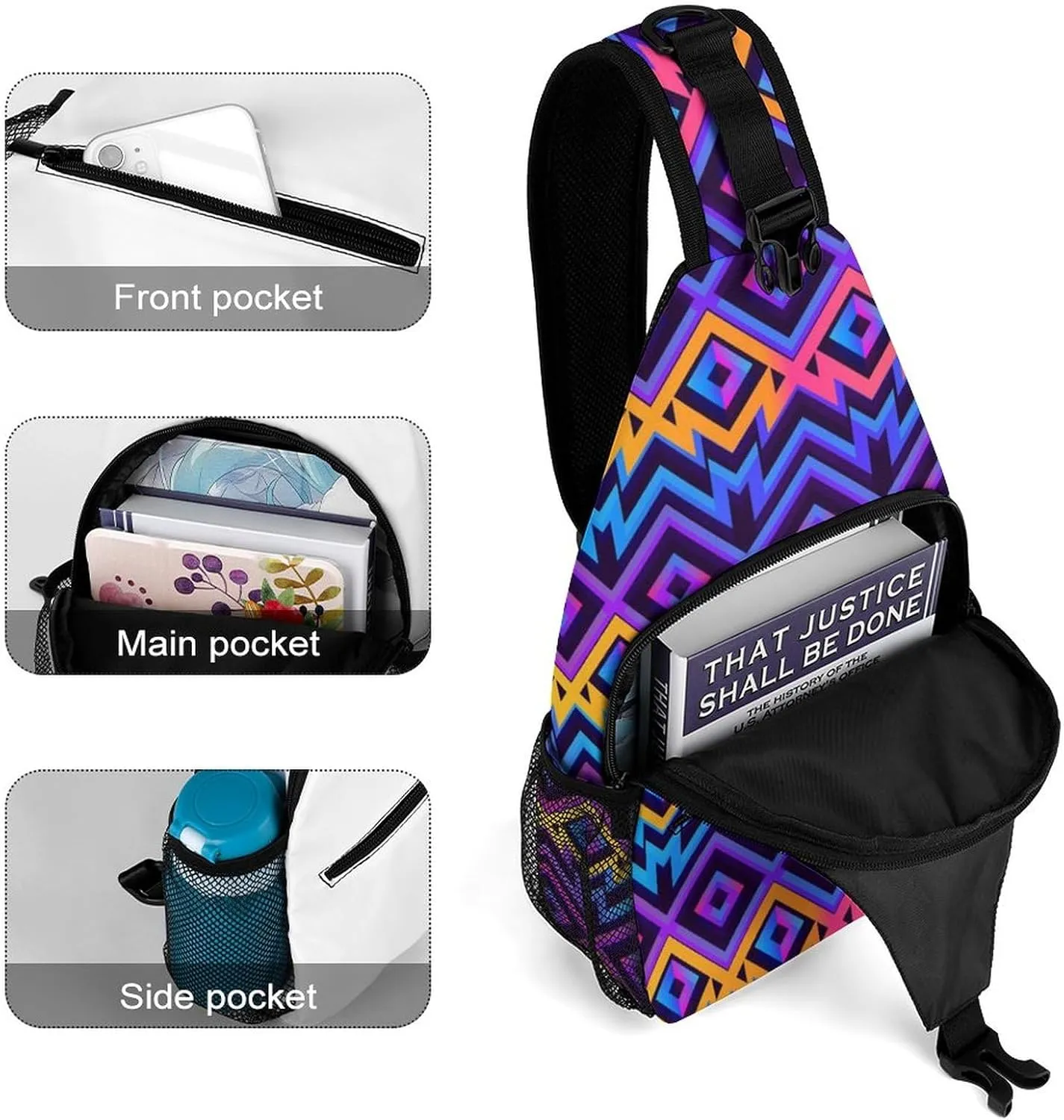 Fashion Sling Backpack for Men Women, Lightweight Sling Shoulder Bag, Outdoor Chest Crossbody Bike Gym Runner Daypack with Adjustable Strap, Compatible with Tribal Ethnic Aztec Native American Decor