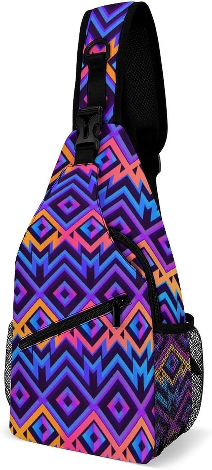 Fashion Sling Backpack for Men Women, Lightweight Sling Shoulder Bag, Outdoor Chest Crossbody Bike Gym Runner Daypack with Adjustable Strap, Compatible with Tribal Ethnic Aztec Native American Decor