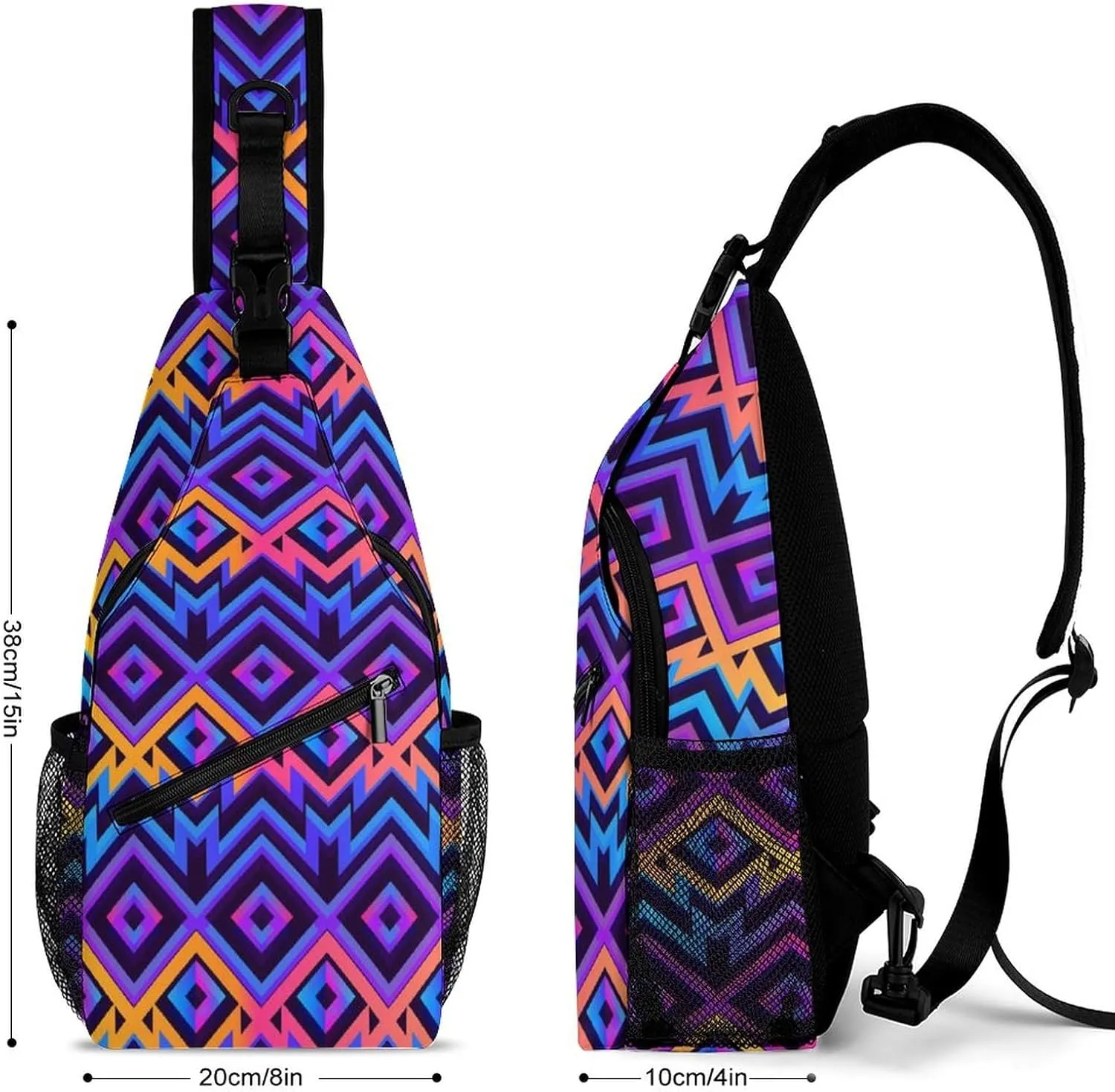 Fashion Sling Backpack for Men Women, Lightweight Sling Shoulder Bag, Outdoor Chest Crossbody Bike Gym Runner Daypack with Adjustable Strap, Compatible with Tribal Ethnic Aztec Native American Decor