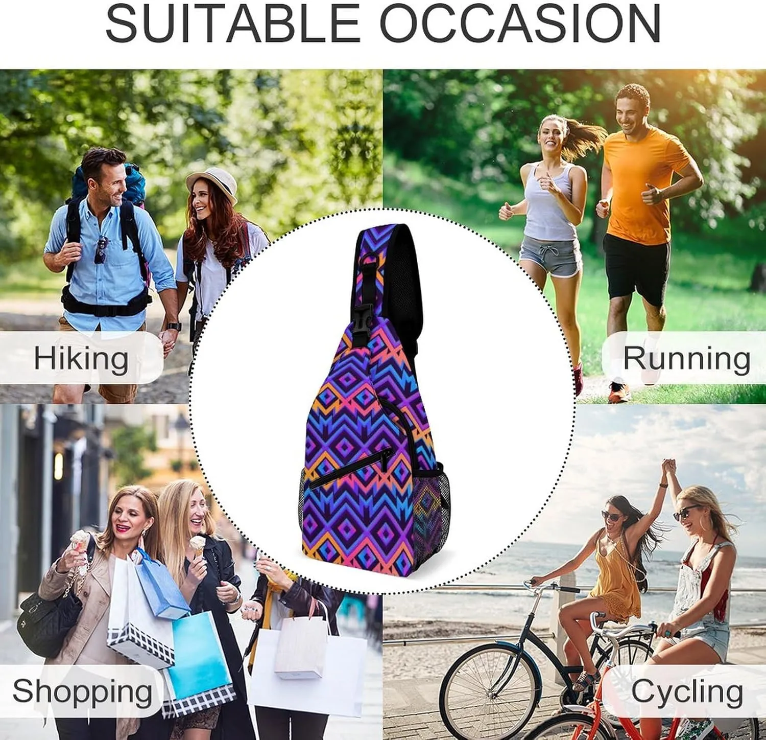 Fashion Sling Backpack for Men Women, Lightweight Sling Shoulder Bag, Outdoor Chest Crossbody Bike Gym Runner Daypack with Adjustable Strap, Compatible with Tribal Ethnic Aztec Native American Decor