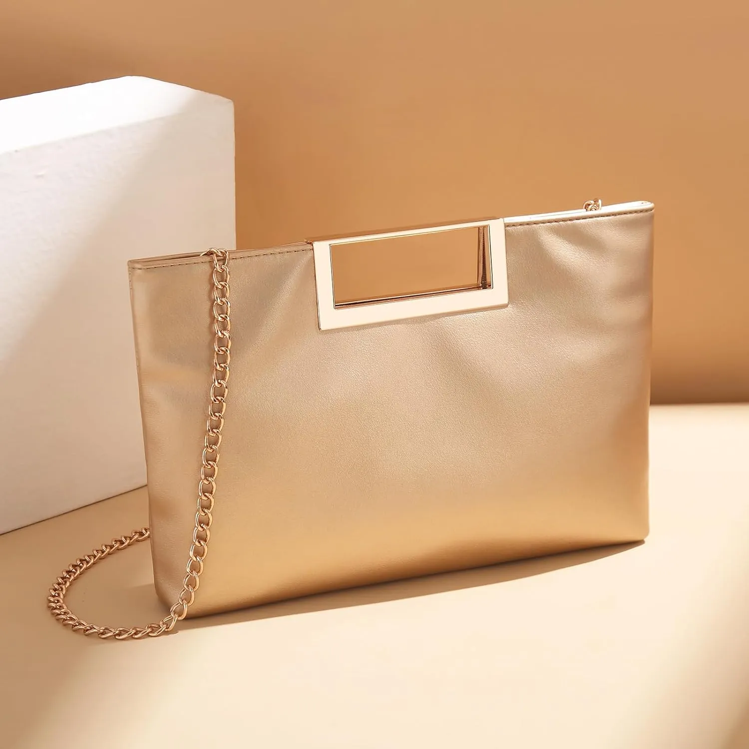 Fashion Top-Handle Bag for Women Trendy Crossbody Clutch Purse PU Leather Classic Handbag with Metal Chain