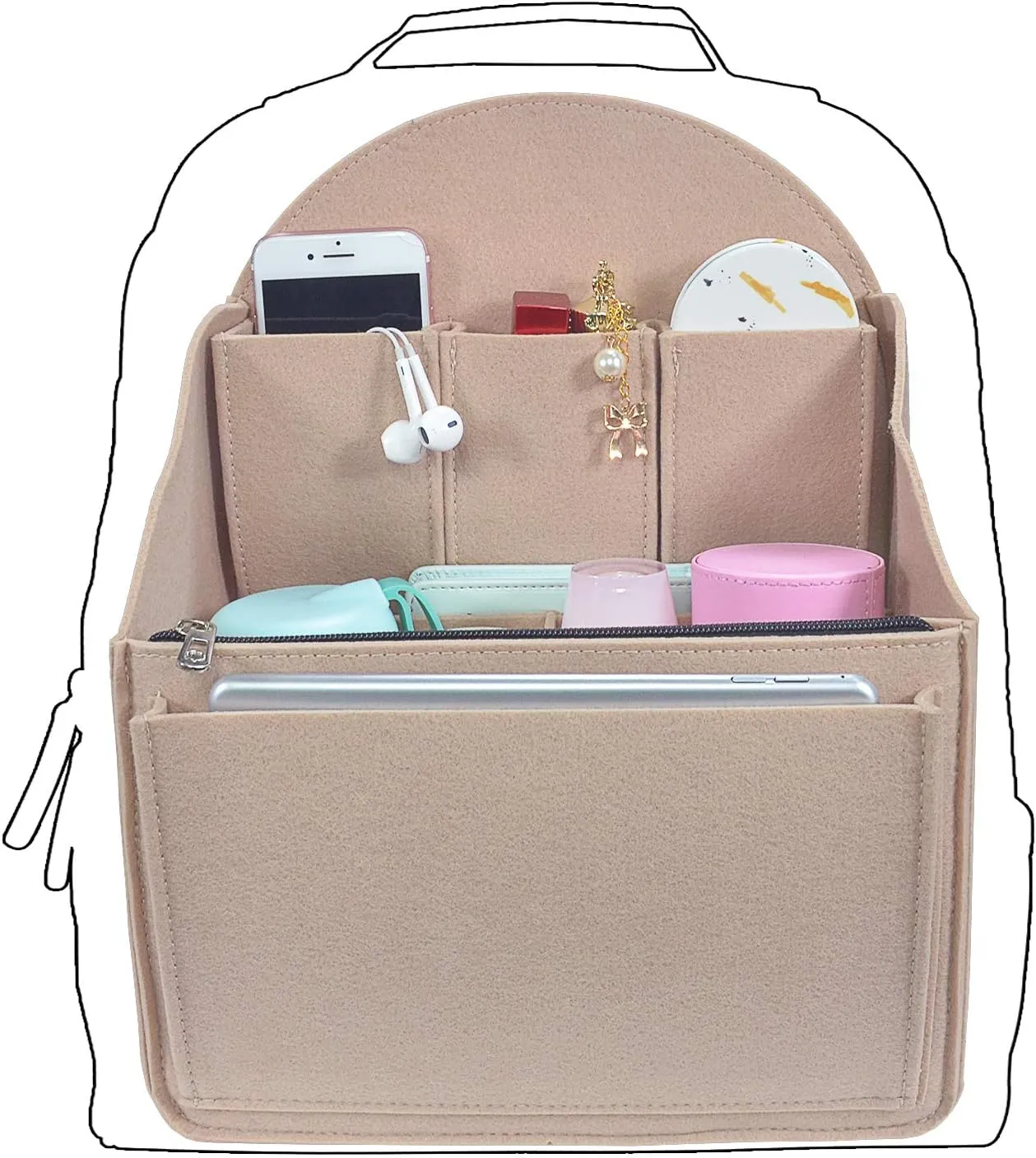 Felt Backpack Organizer Insert,Purse Organizer for Men Women Backpack Rucksack Handbag Shoulder Bag(Beige,Large)