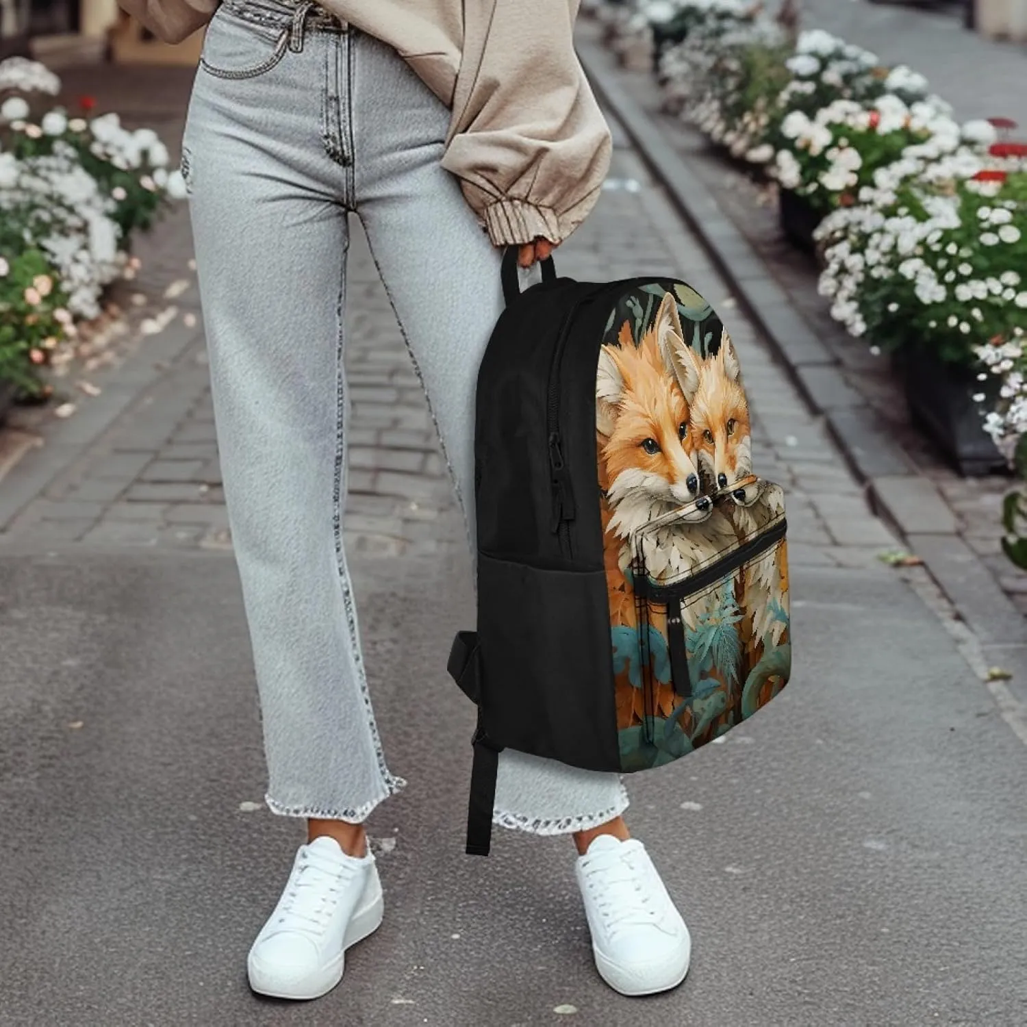 Fire Anger Fox Print Backpack School Bag for Boy Girl Men Women Large Capacity Book Bag Travel Daypack Rucksack,Fox 36