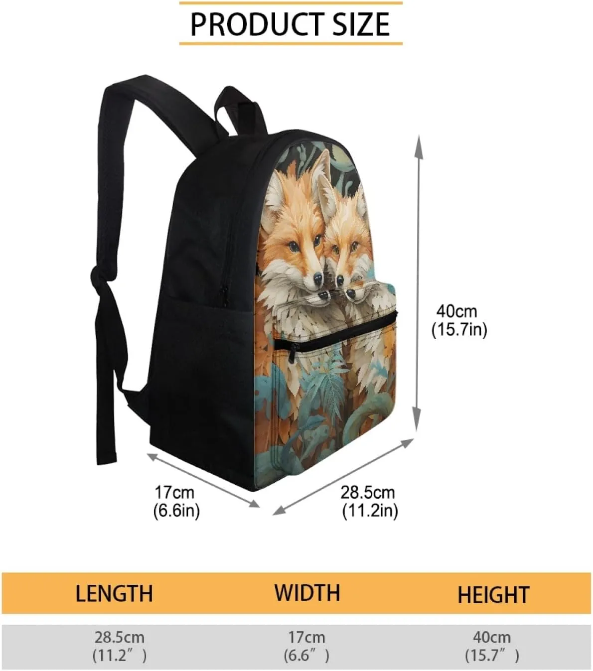 Fire Anger Fox Print Backpack School Bag for Boy Girl Men Women Large Capacity Book Bag Travel Daypack Rucksack,Fox 36