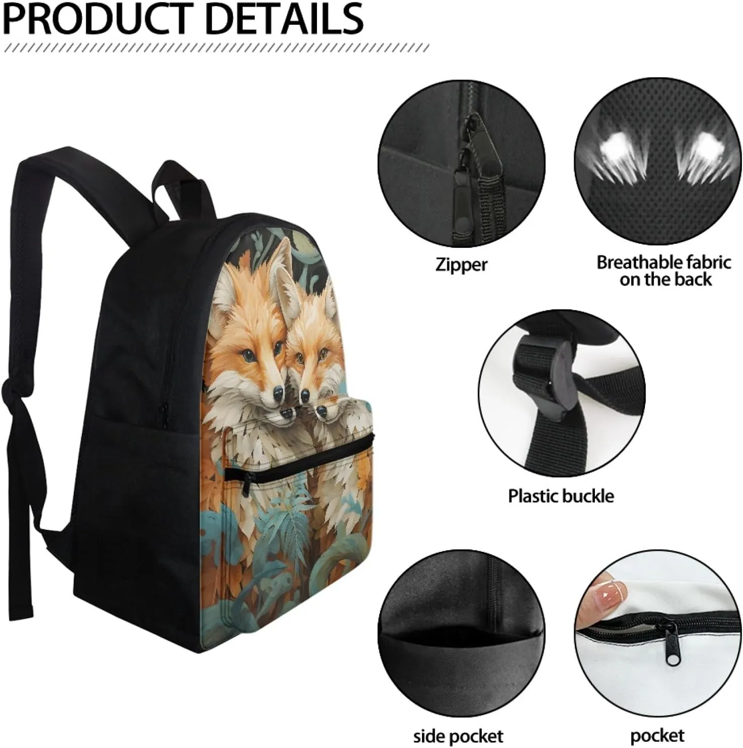 Fire Anger Fox Print Backpack School Bag for Boy Girl Men Women Large Capacity Book Bag Travel Daypack Rucksack,Fox 36