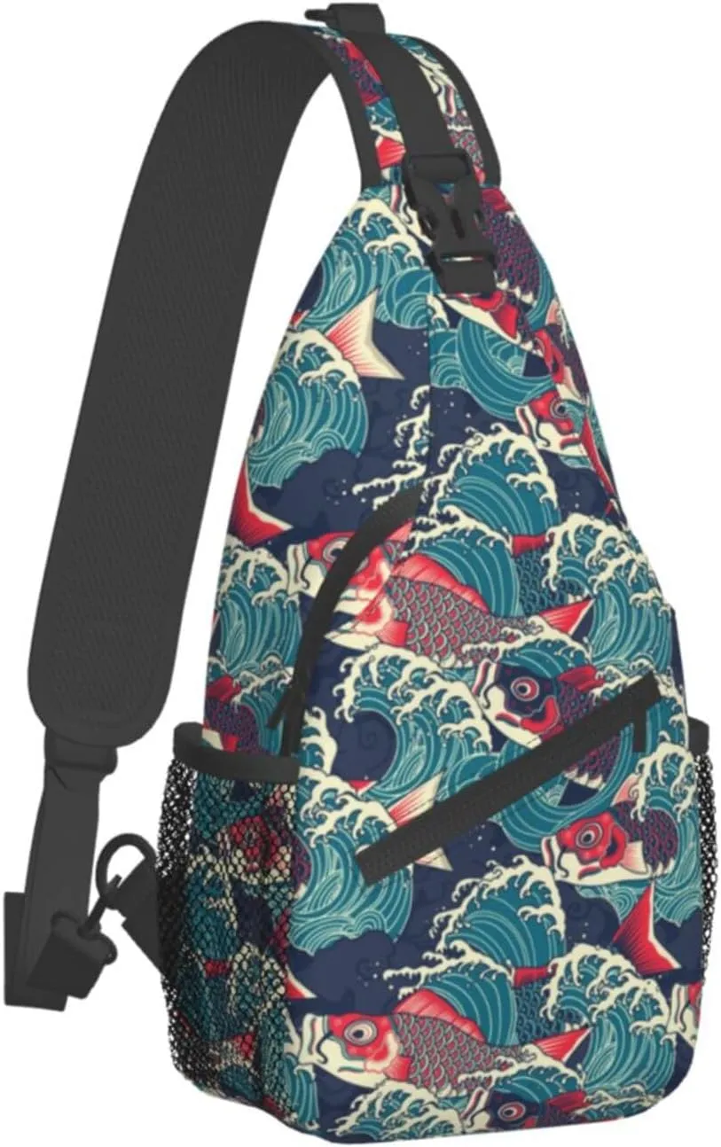 Fish Sling Backpack Chest Bag Crossbody Shoulder Bag Gym Cycling Travel Hiking Daypack For Men Women