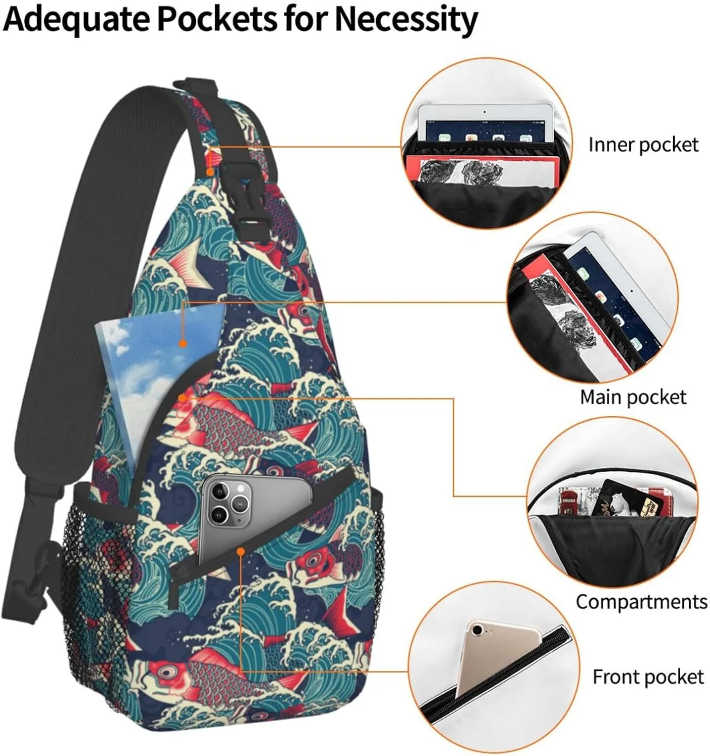 Fish Sling Backpack Chest Bag Crossbody Shoulder Bag Gym Cycling Travel Hiking Daypack For Men Women