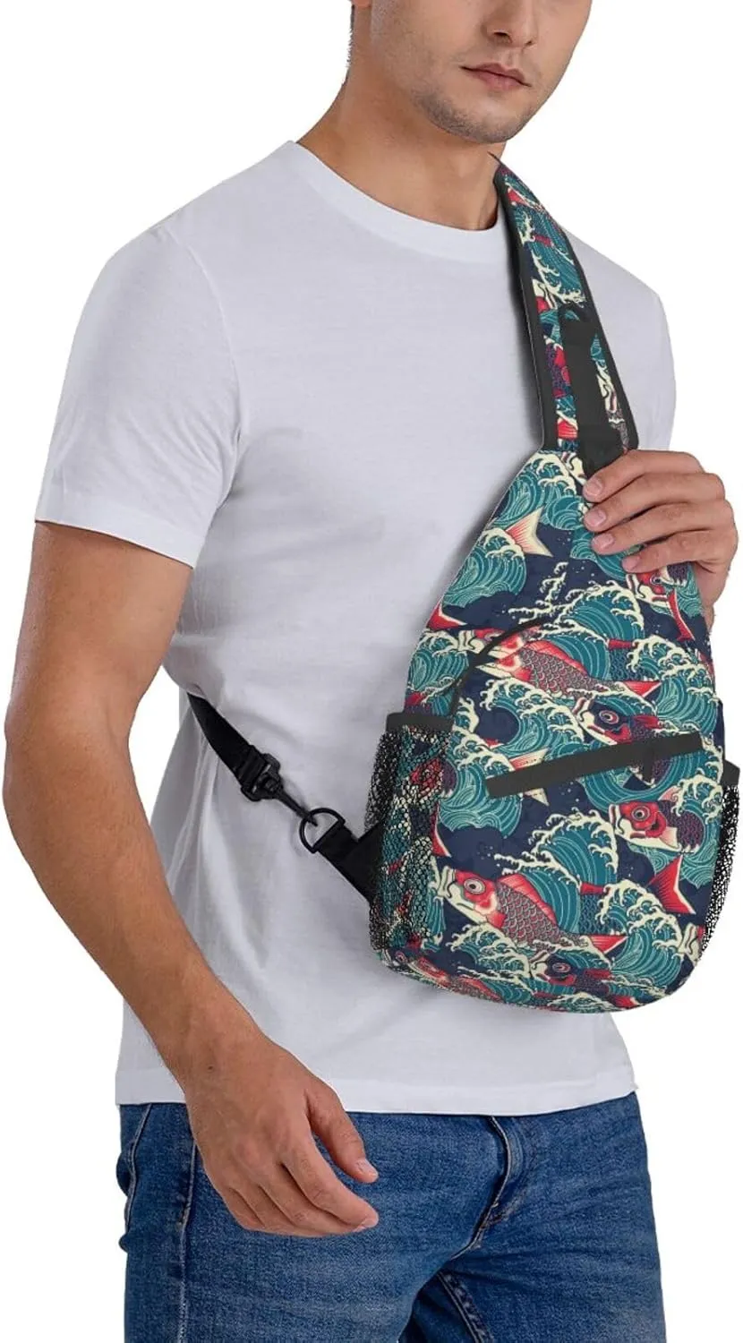 Fish Sling Backpack Chest Bag Crossbody Shoulder Bag Gym Cycling Travel Hiking Daypack For Men Women