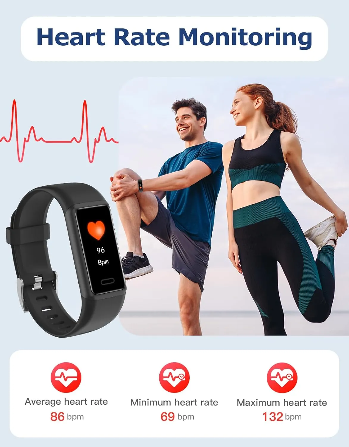 Fitness Tracker, Fitness Watches for Men Women with 24/7 Heart Rate Monitor Sleep Tracker Step/Calorie Counter Stopwatch Pedometer IP68 Waterproof