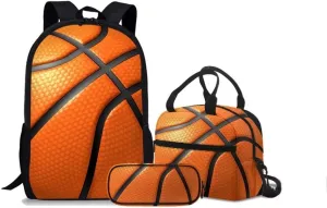 FKELYI Kids Backpack for School,Basketball Printing Boys Primary Schoolbag Shoulder Rucksack Set with Lunch Box and Pencil Case,3PCS